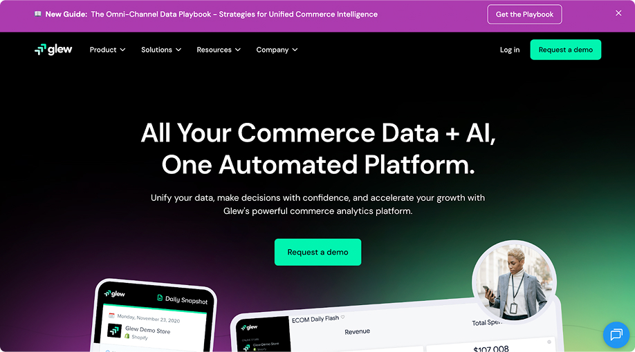 Homepage for Glew.io.