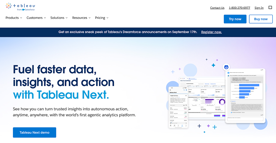 Homepage for Tableau.