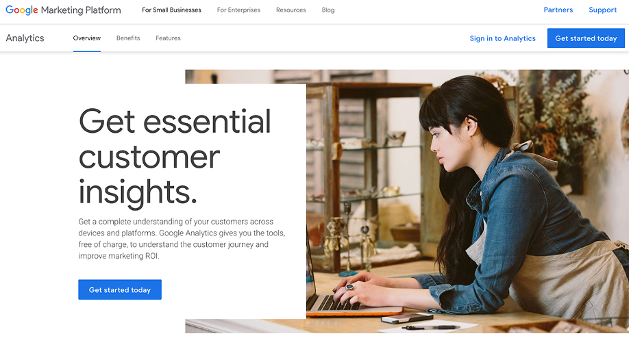 Homepage for Google Analytics.