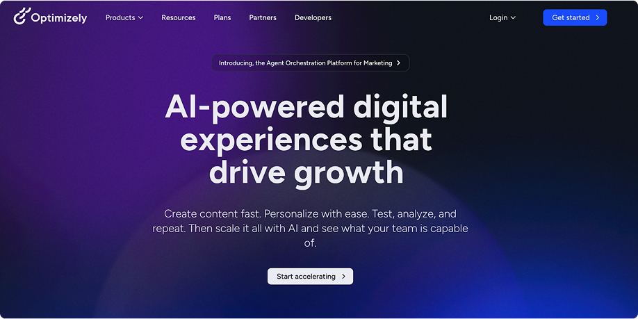 Homepage for Optimizely.