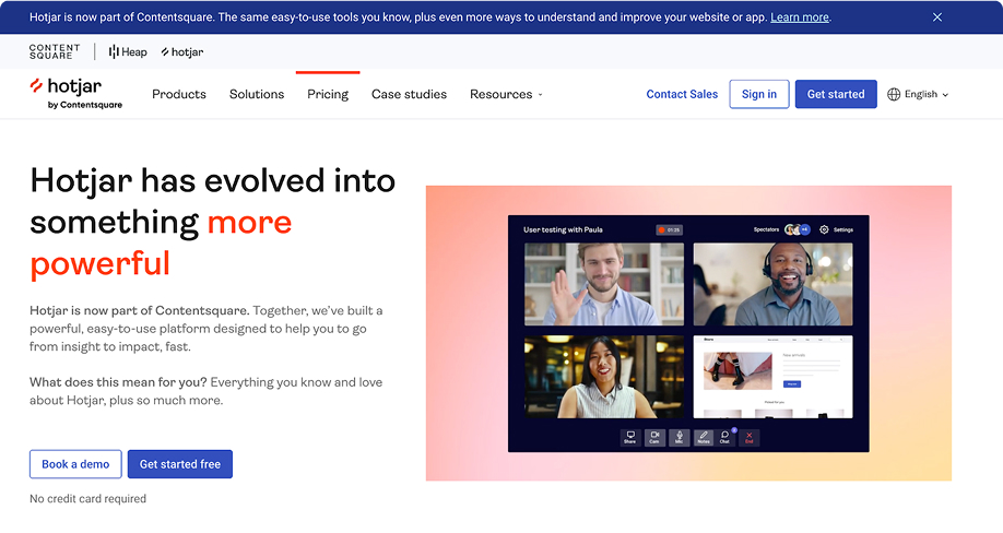 Homepage for Hotjar.